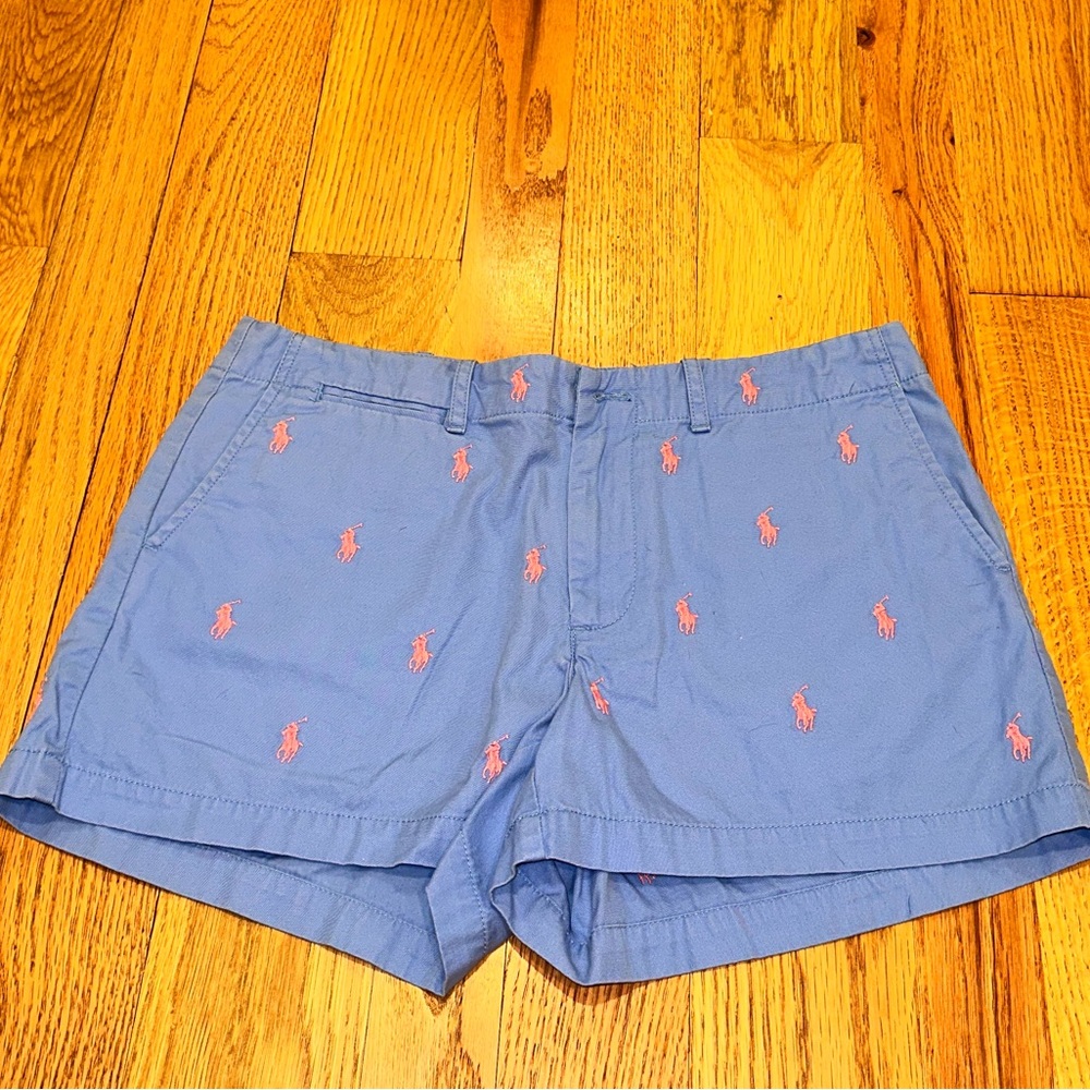 Ralph Lauren Sport women’s periwinkle blue shorts with pink embroidered horses